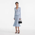 Blue Peplum Knit Midi Dress