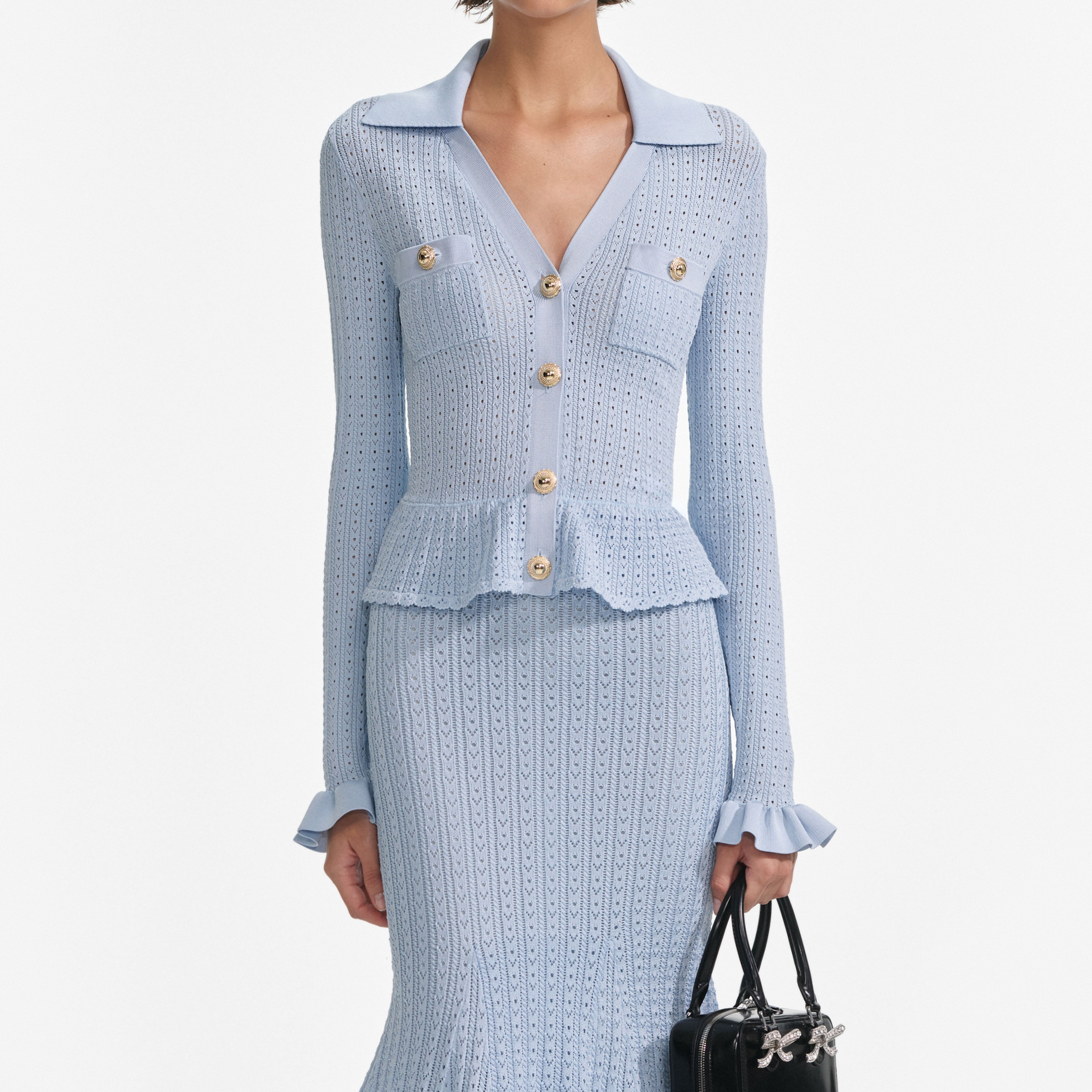 Blue Peplum Knit Midi Dress