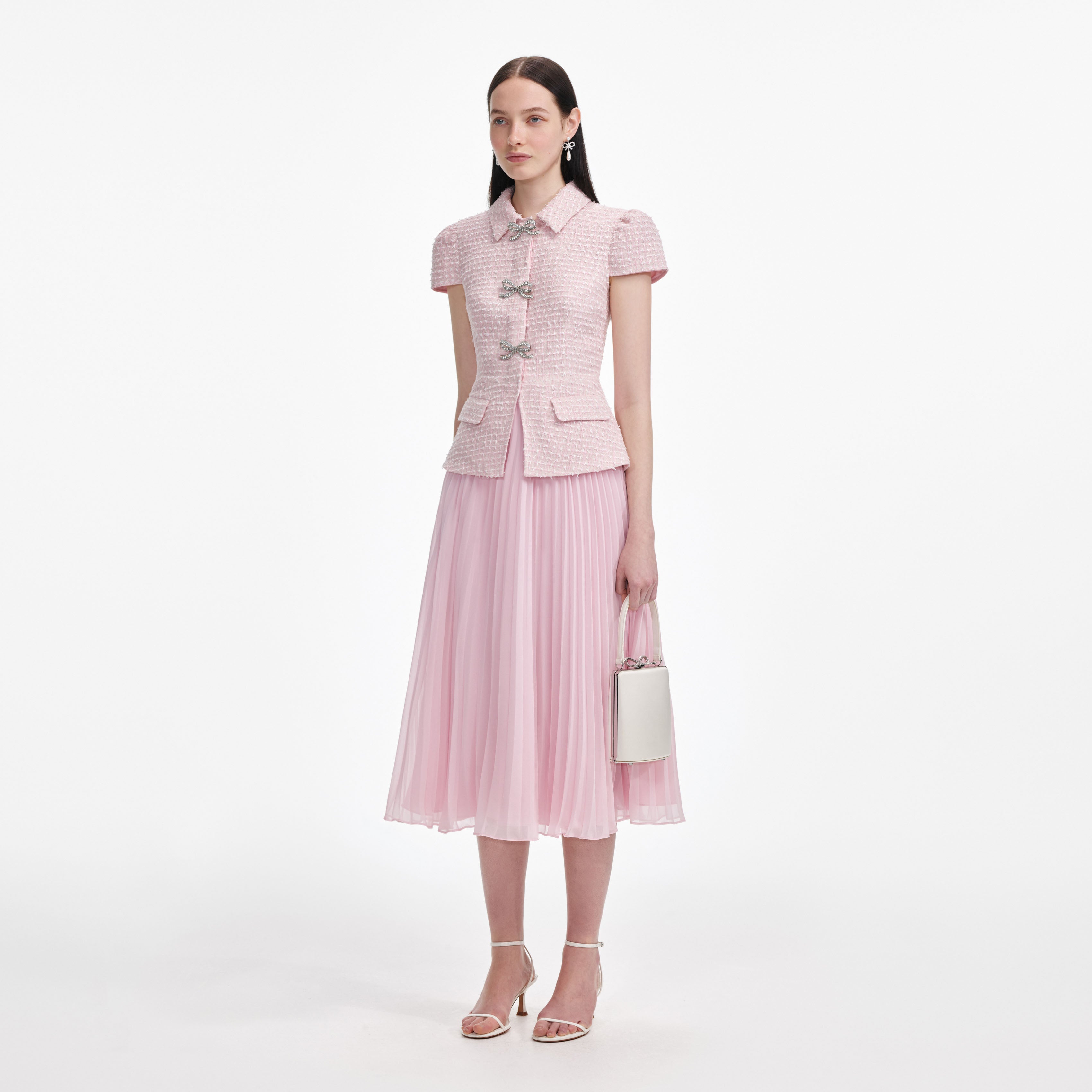 Pink Boucle Midi Dress