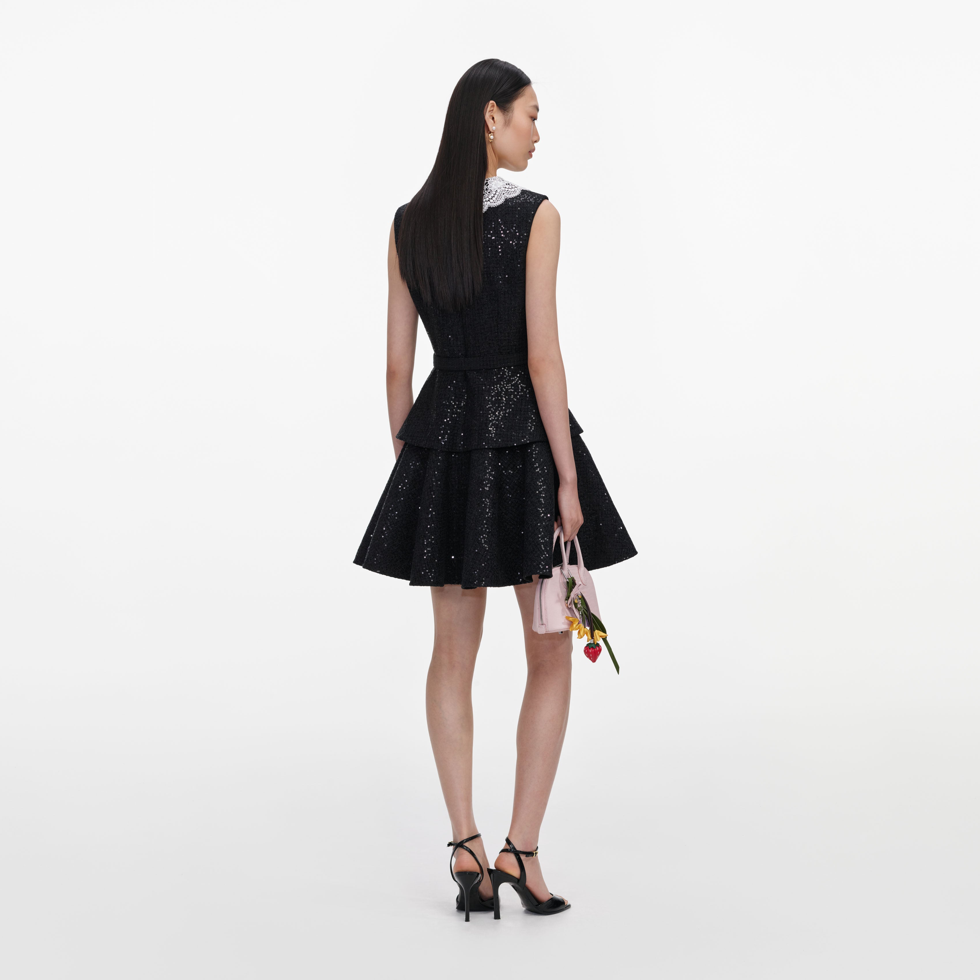 Black Sequin Boucle Mini Dress