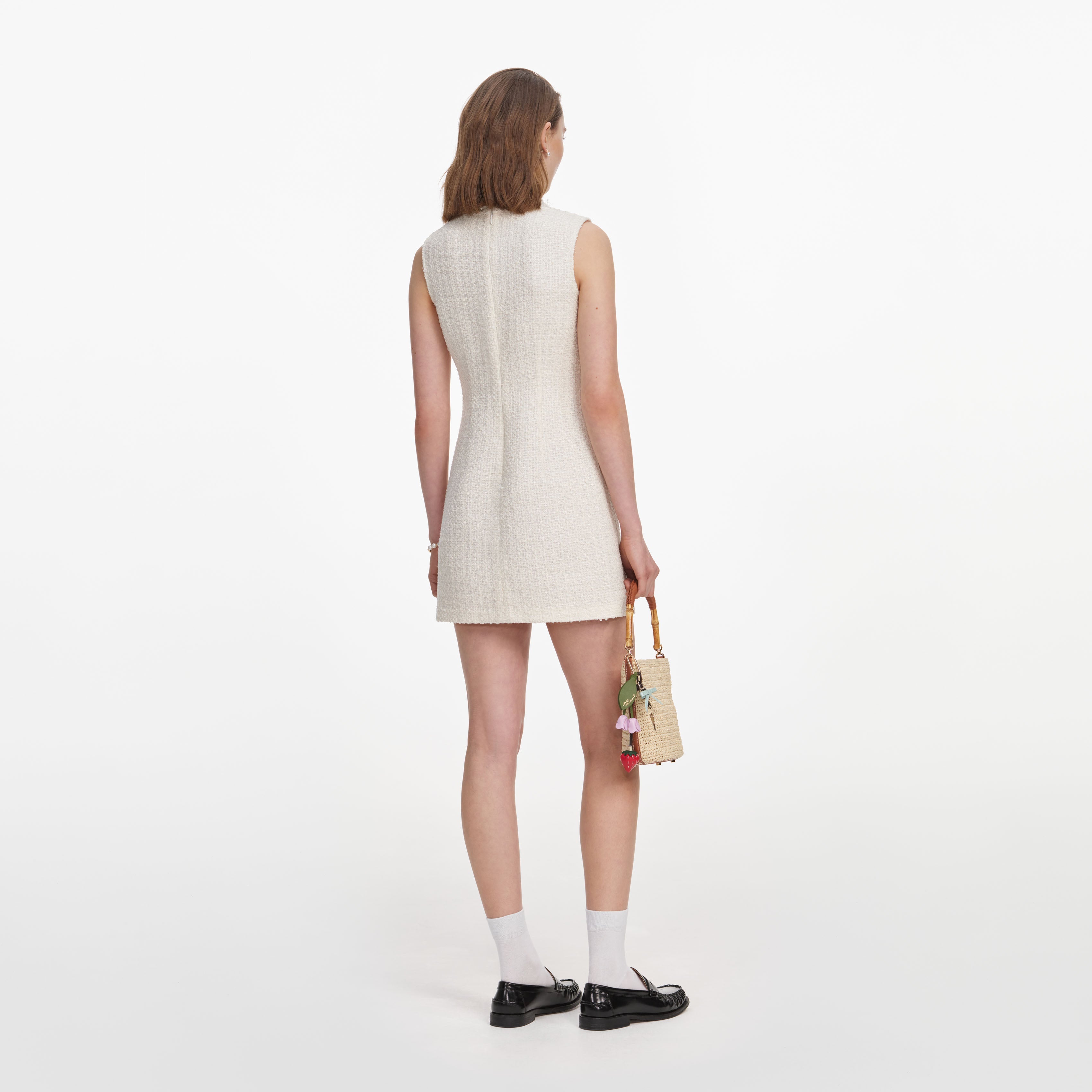 Cream Sleeveless Boucle Mini Dress
