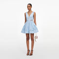 Blue Cotton Embroidered Mini Dress