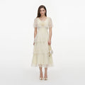 Yellow Chiffon Tiered Midi Dress