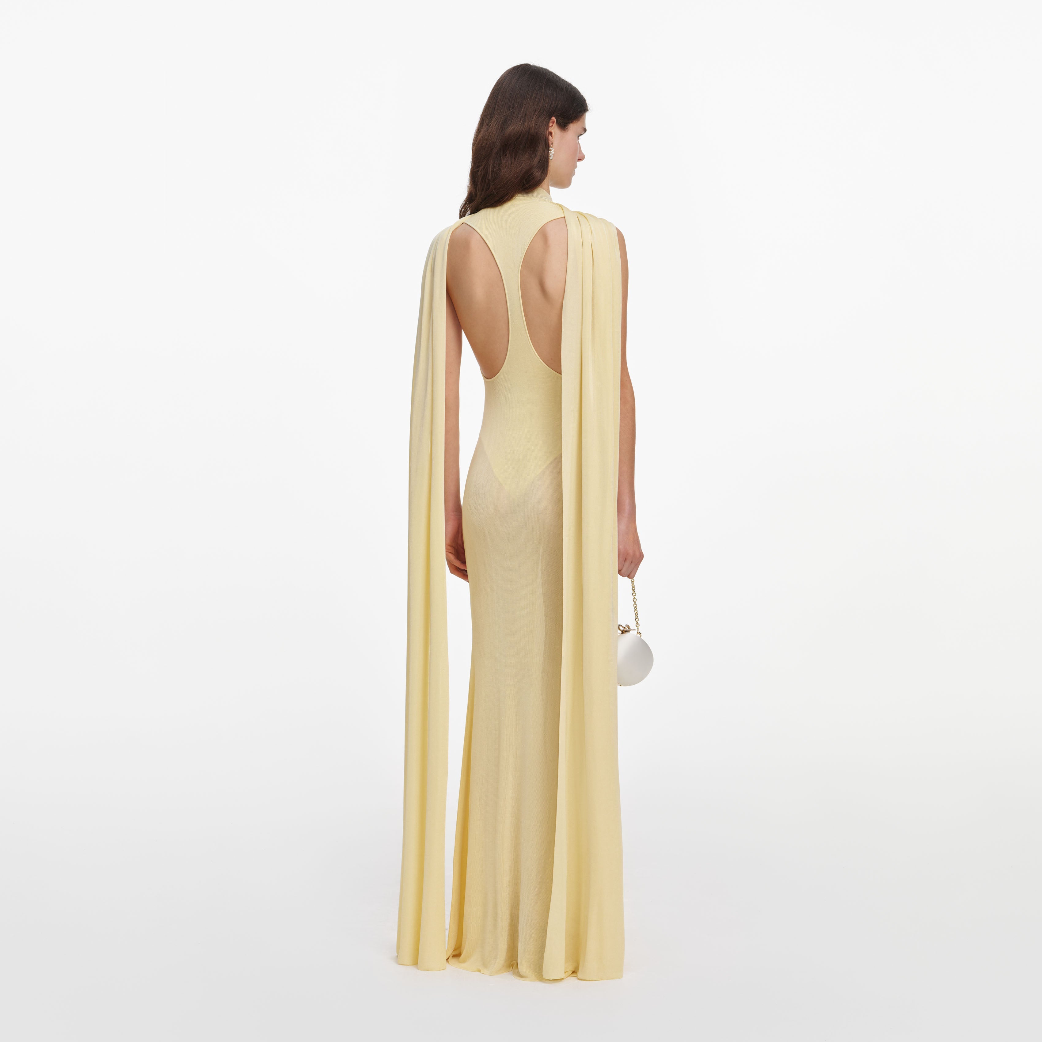 Yellow Viscose Knit Scarf Maxi Dress