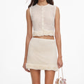 Cream Crochet Flower Knit Mini Skirt