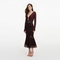 Brown Ribbed Knit Midi Skirt