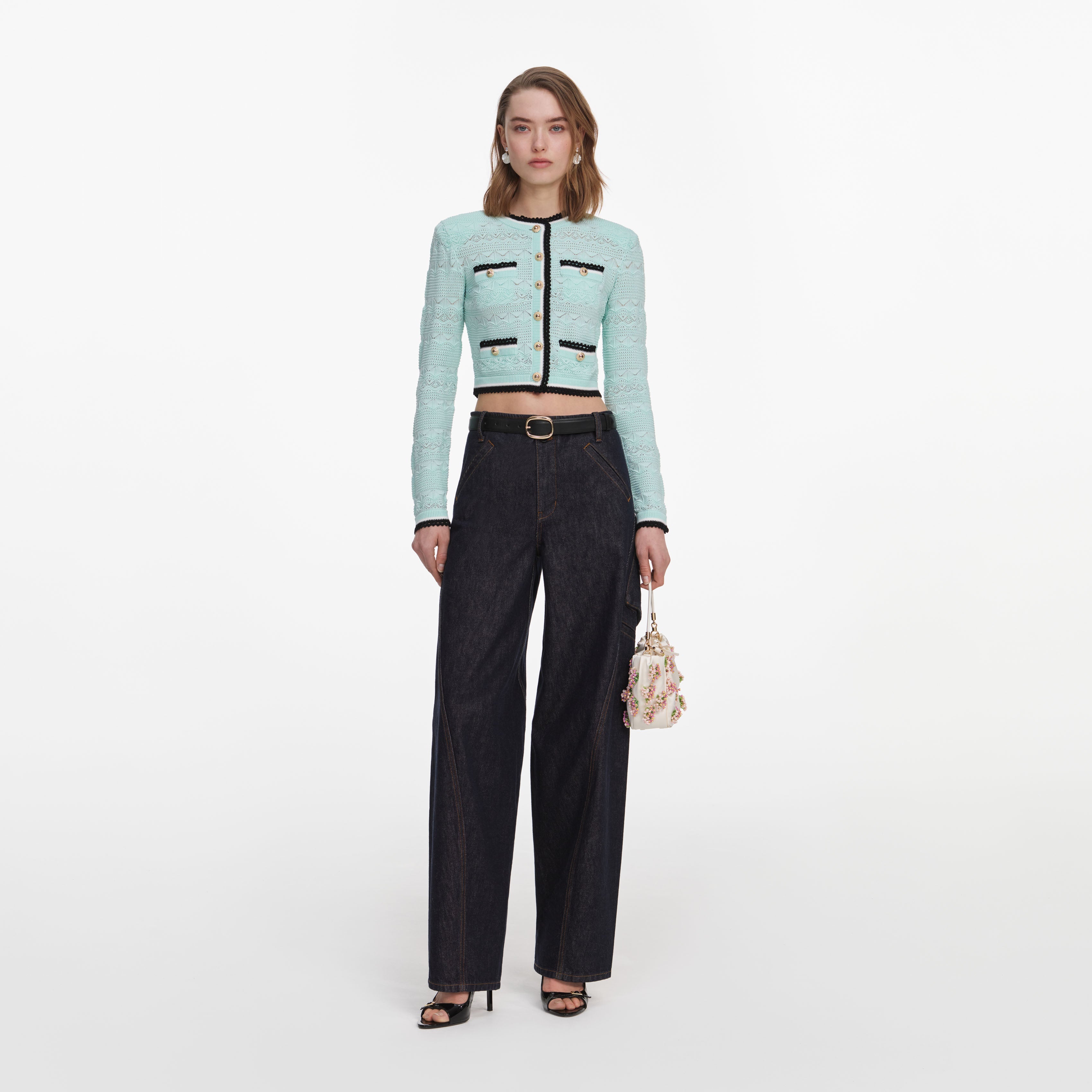 Mint Pointelle Knit Cardigan