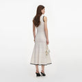 White Pointelle Knit Bow Midi Dress