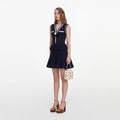 Navy Peplum Pointelle Knit Mini Dress