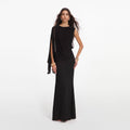 Black Viscose Knit One Shoulder Maxi Dress