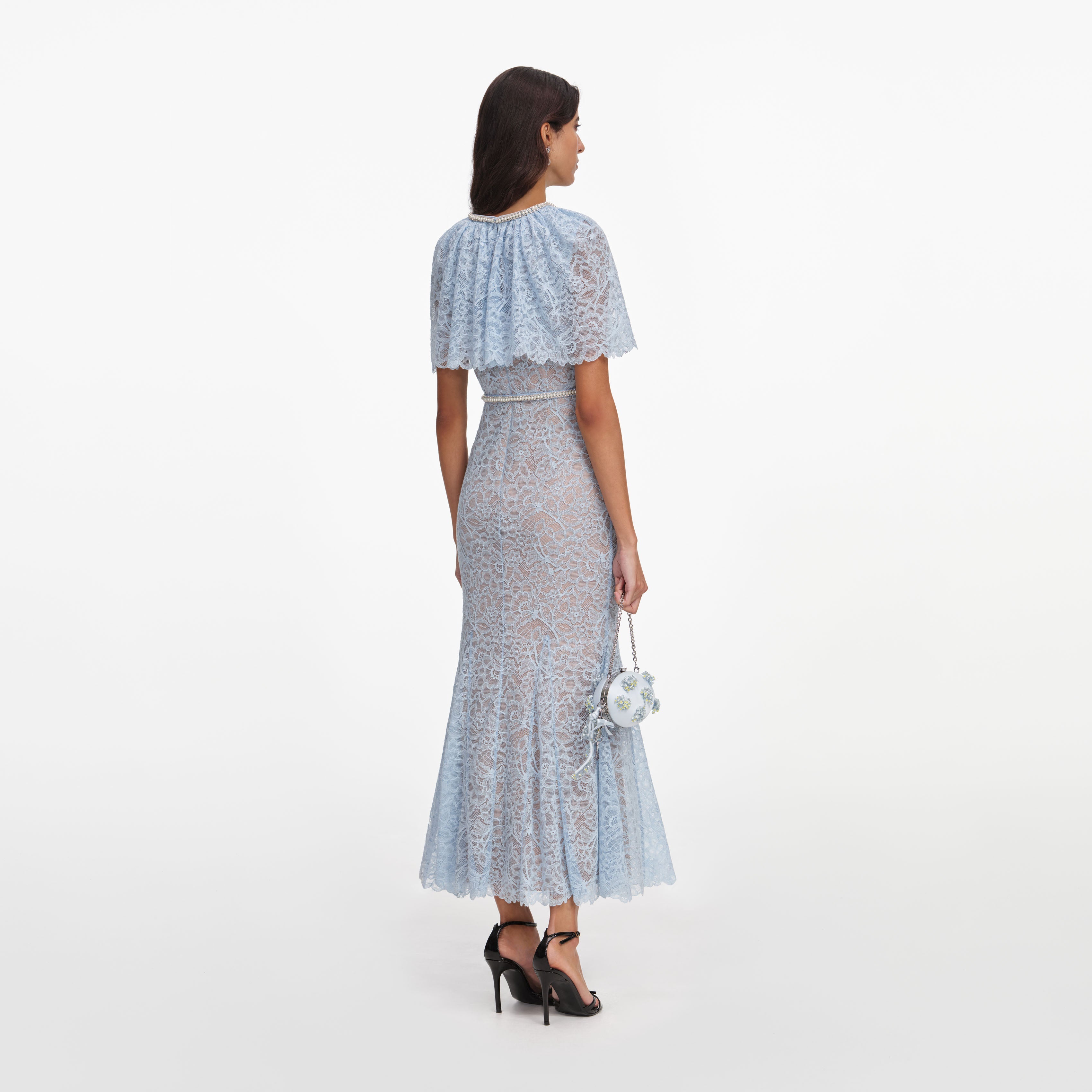 Blue Lace Cape Midi Dress