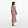 Pink Embellished Cape Midi Dress