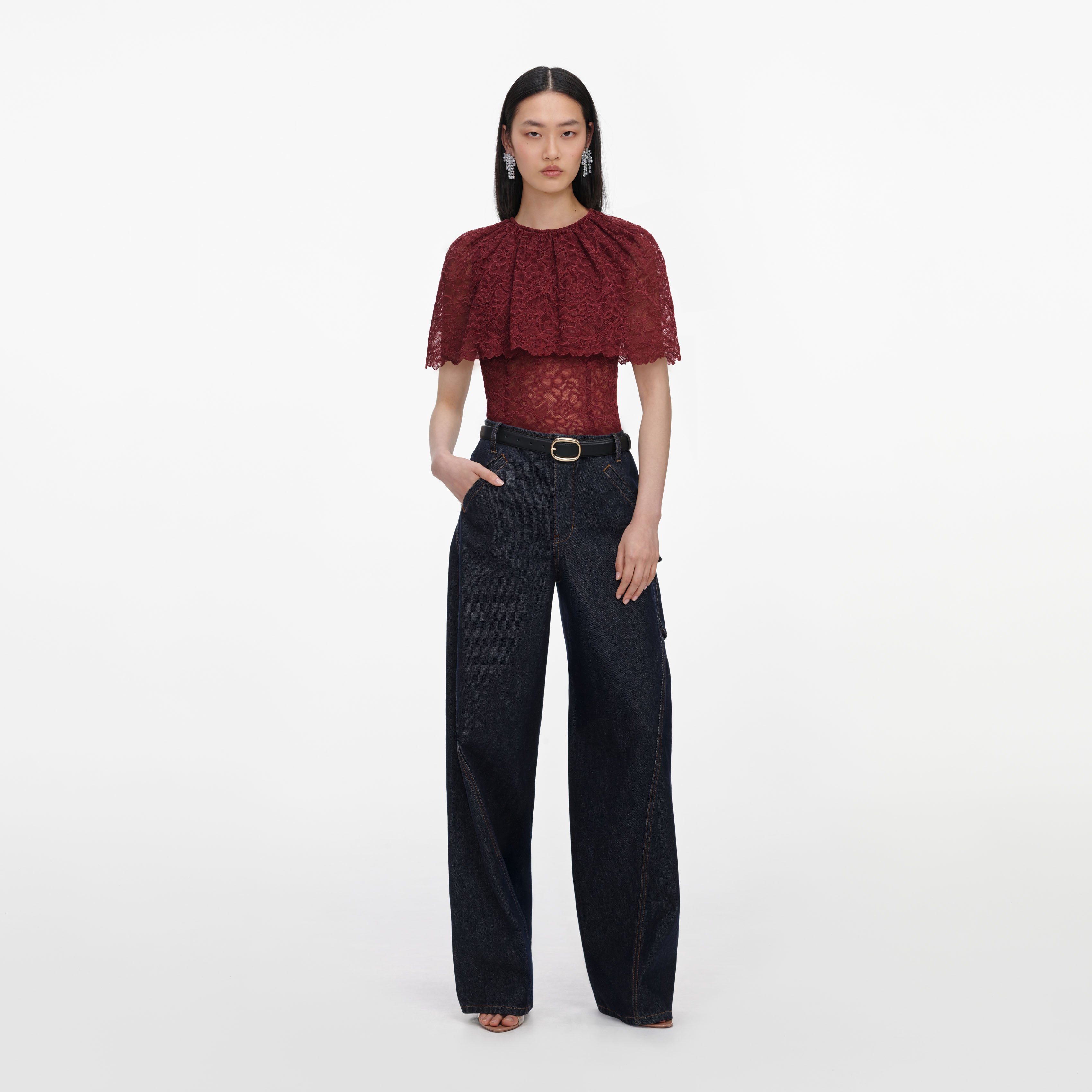 Burgundy Lace Cape Top