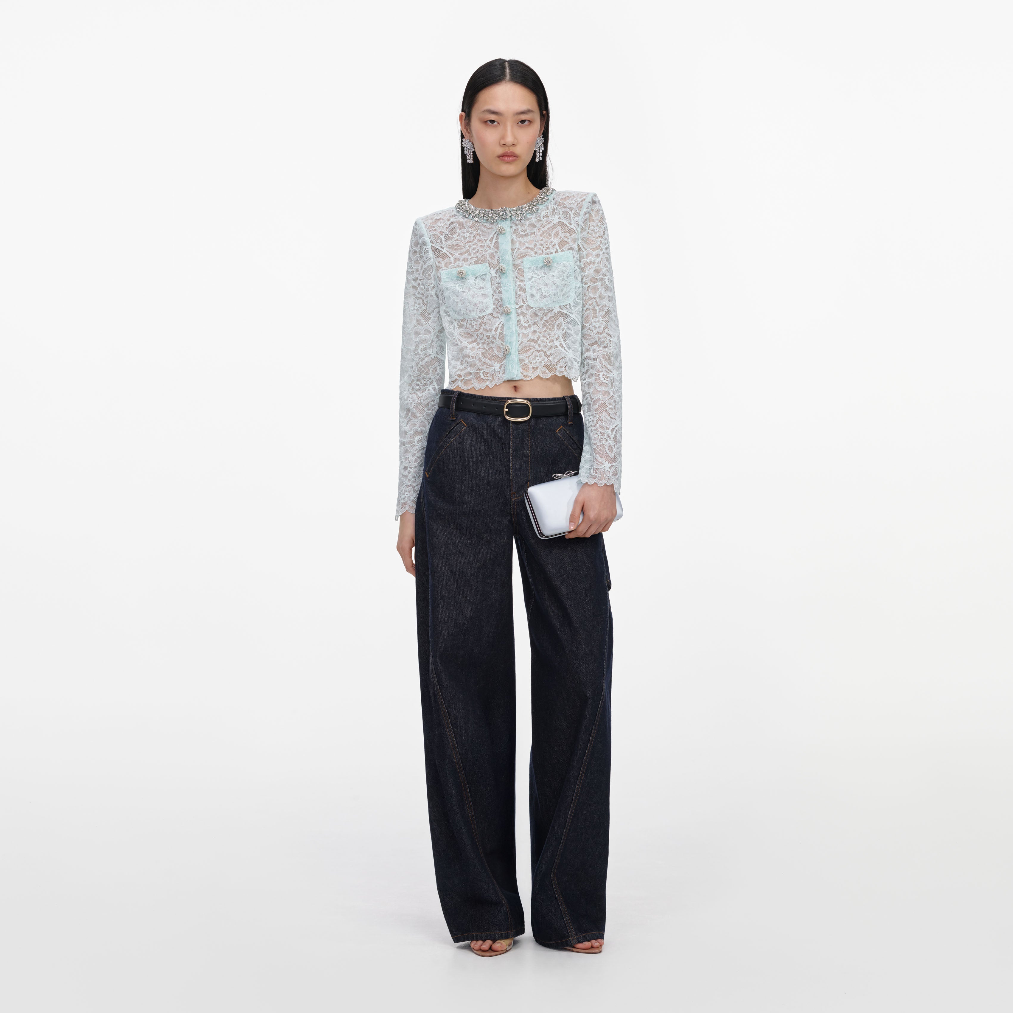 Mint Lace Crystal Embellished Jacket