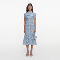 Blue Lace Tie Neck Midi Dress