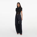 Black Lace Tie Neck Top
