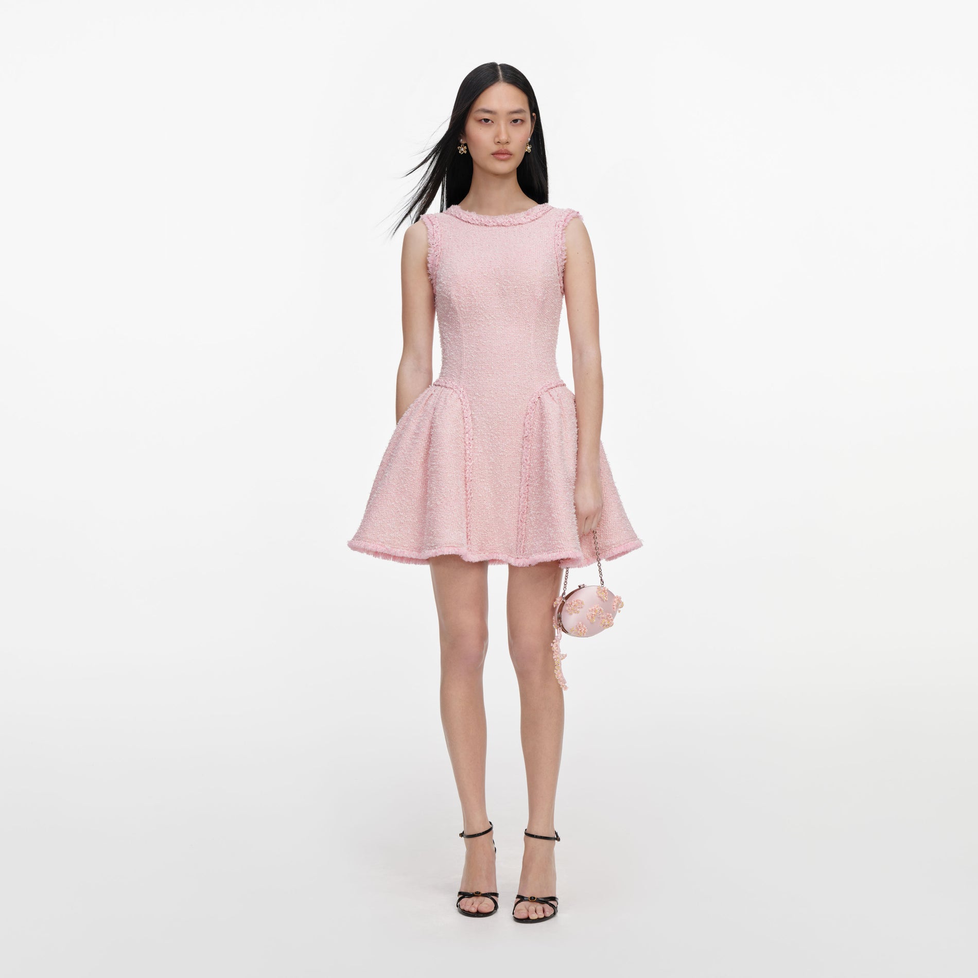 Pink Boucle Sleeveless Mini Dress