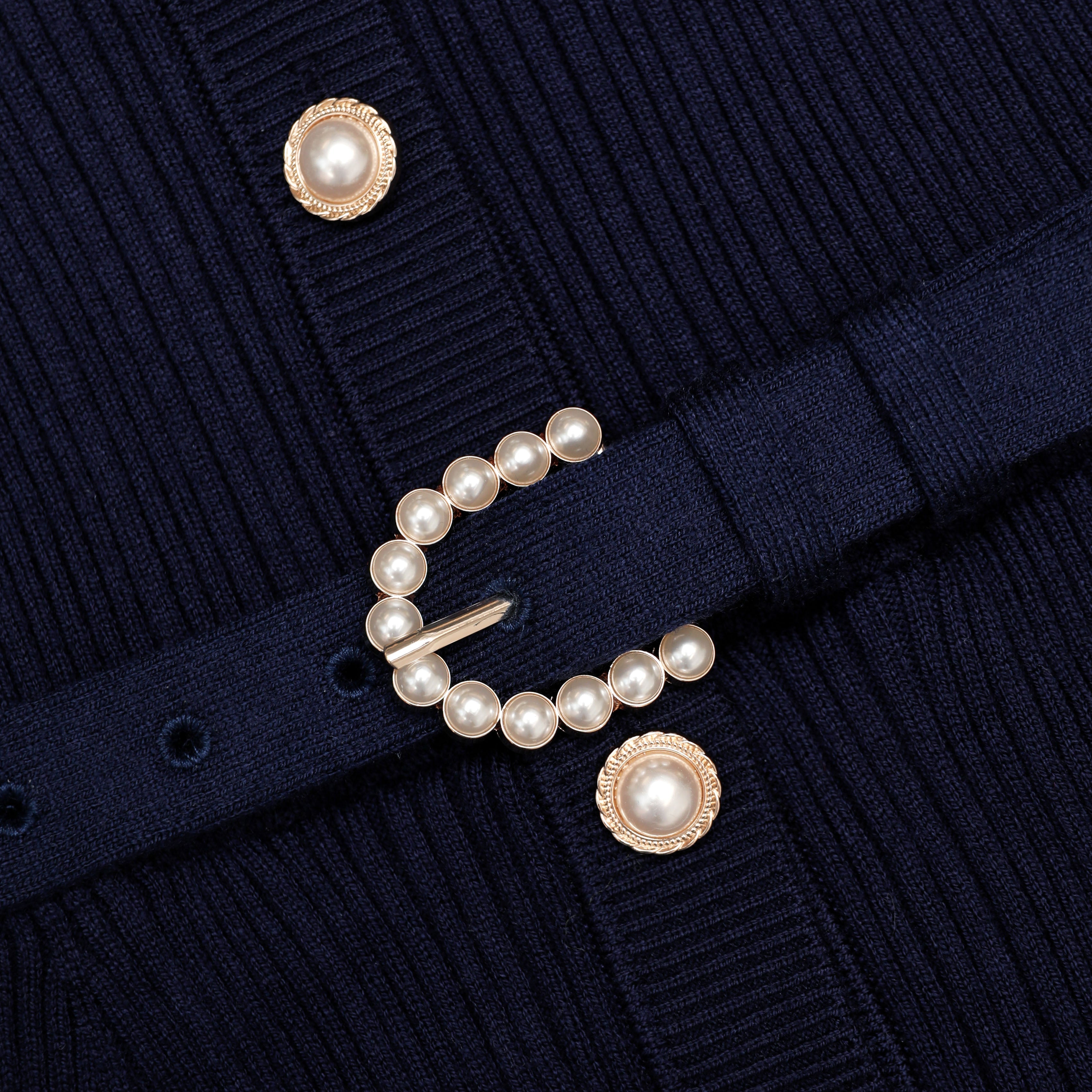 Navy Ribbed Knit Cardigan