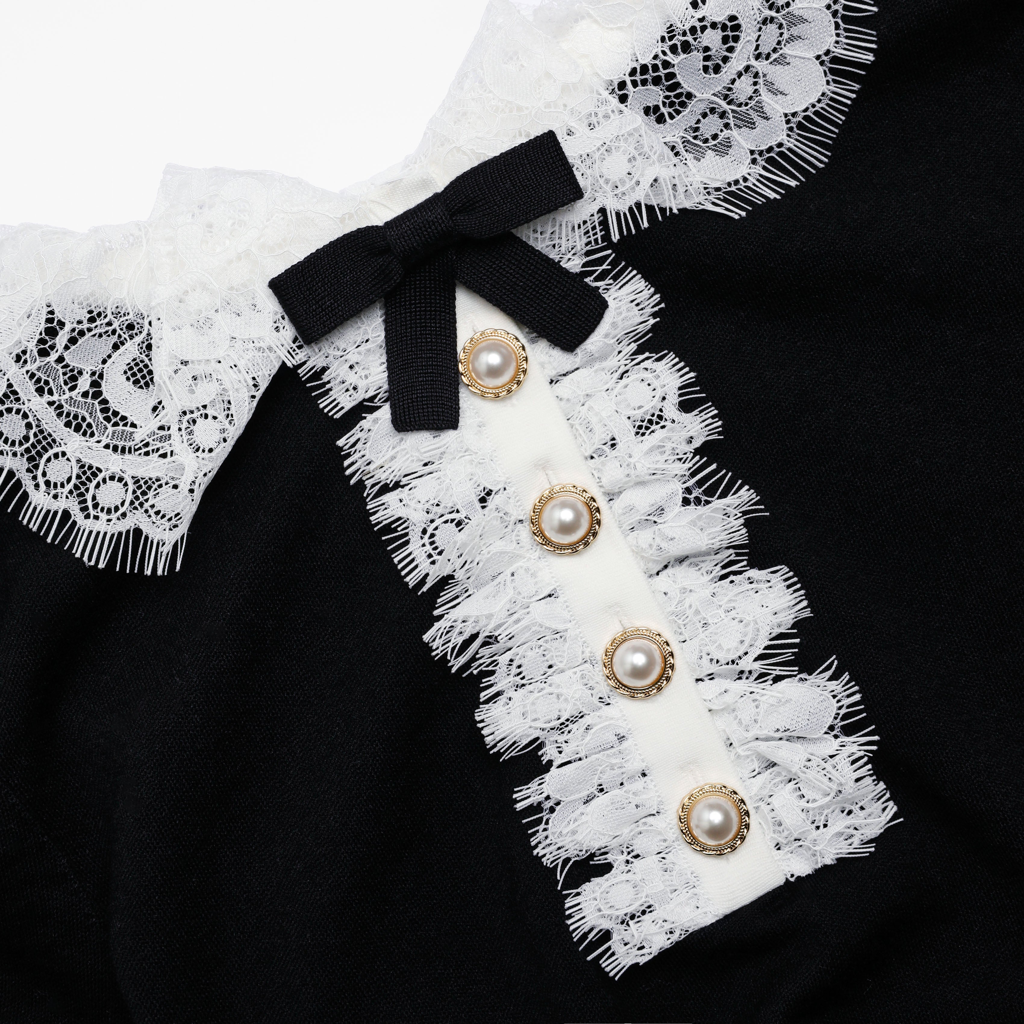 Black Knit Lace Collar Top