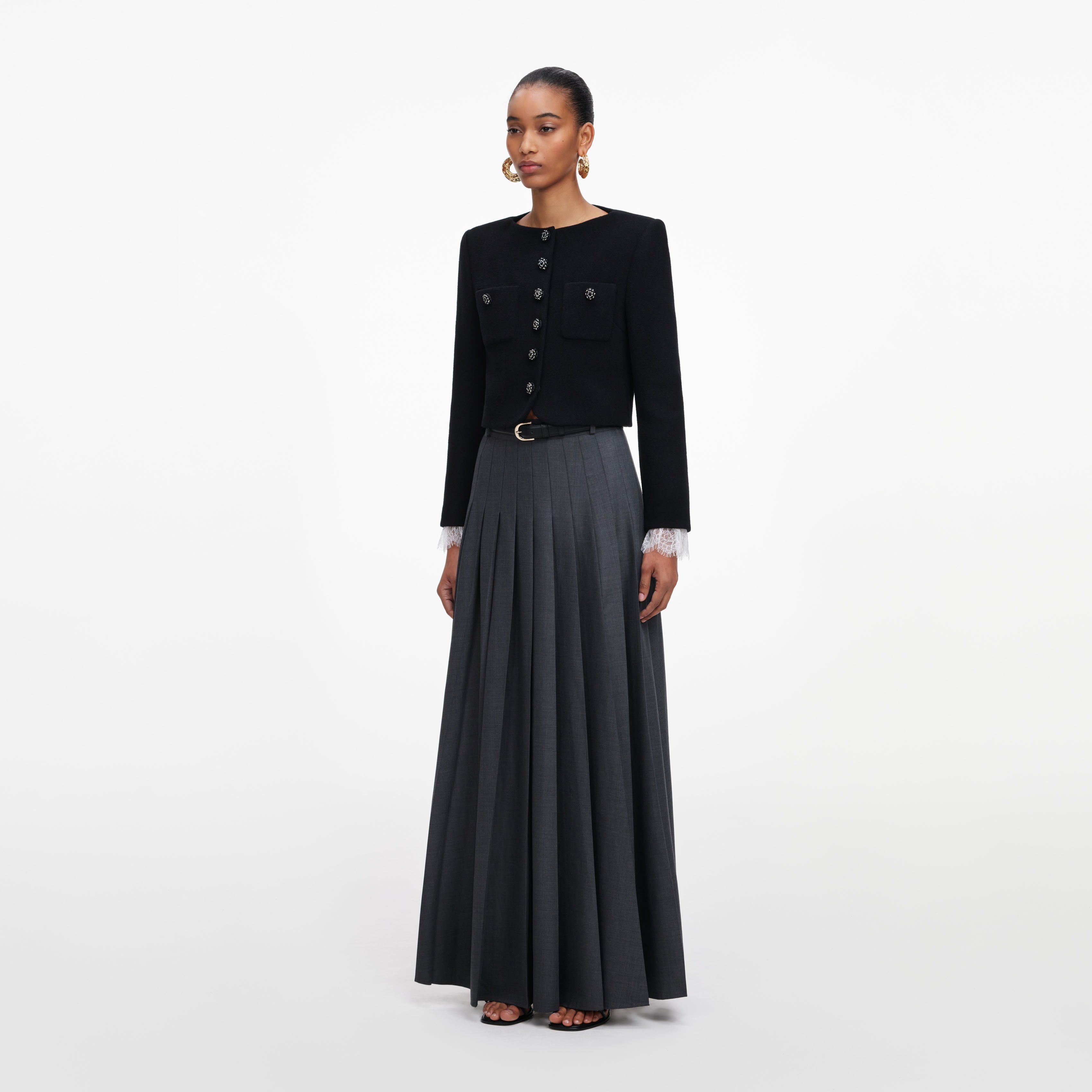 Grey Pleated Maxi Skirt