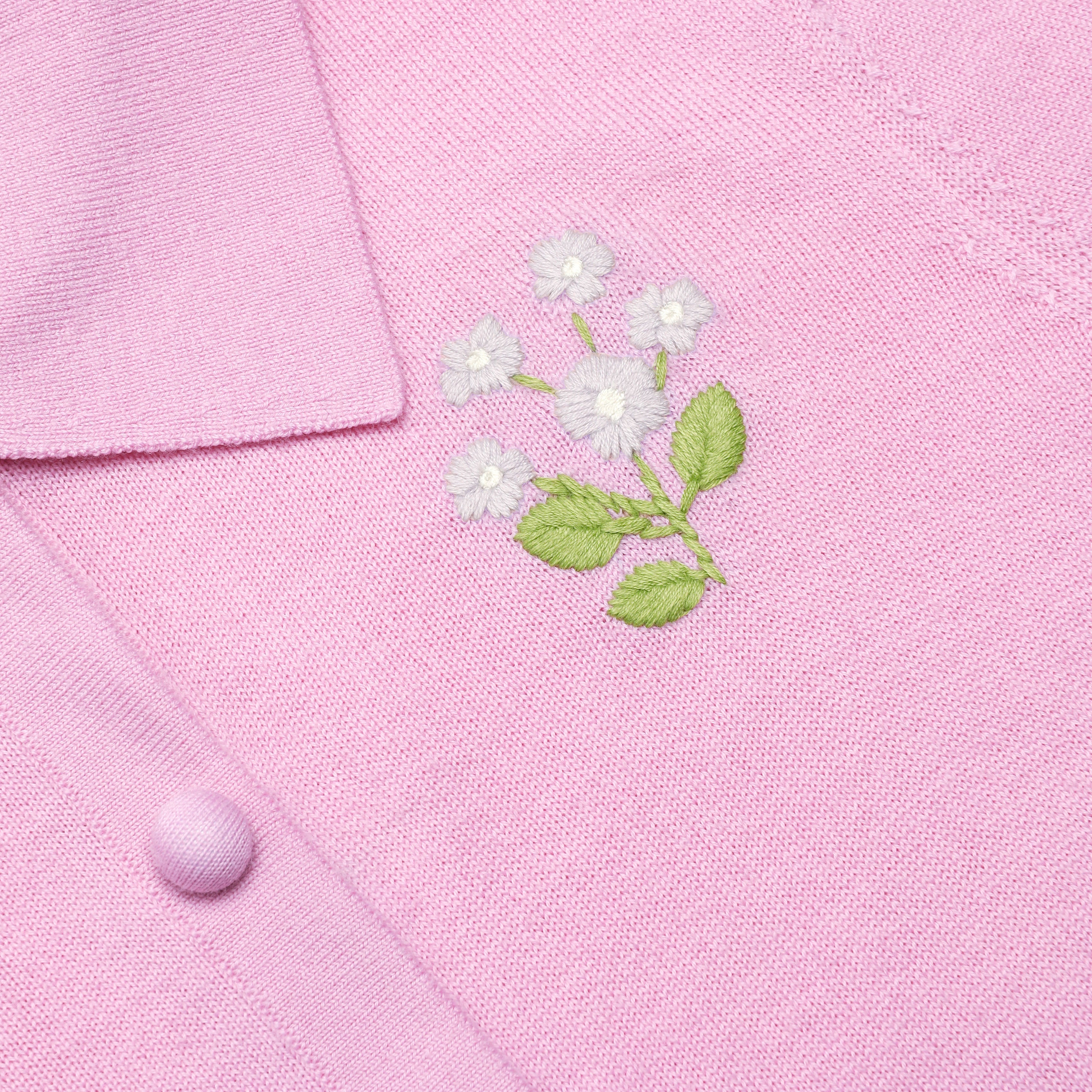 Pink Flower Embroidered Knit Cardigan