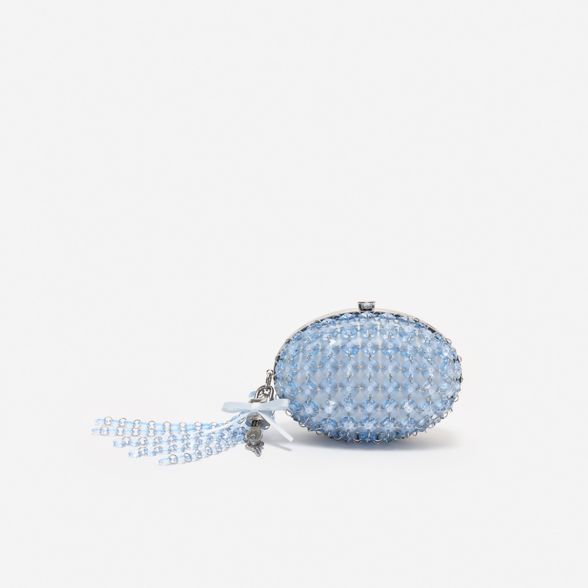 Blue Oval Crystal Chain Clutch Bag