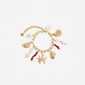 Gold Coral Pearl Charm Bracelet