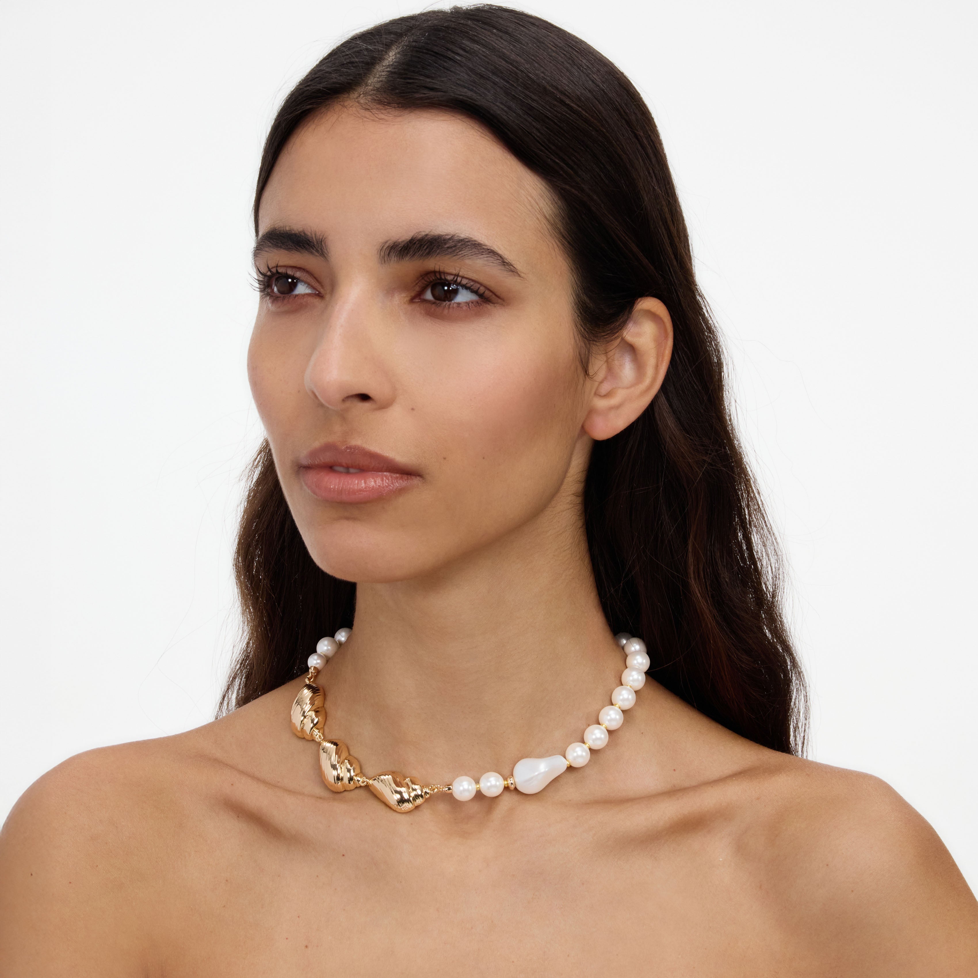 Gold Shell And Pearl Necklace