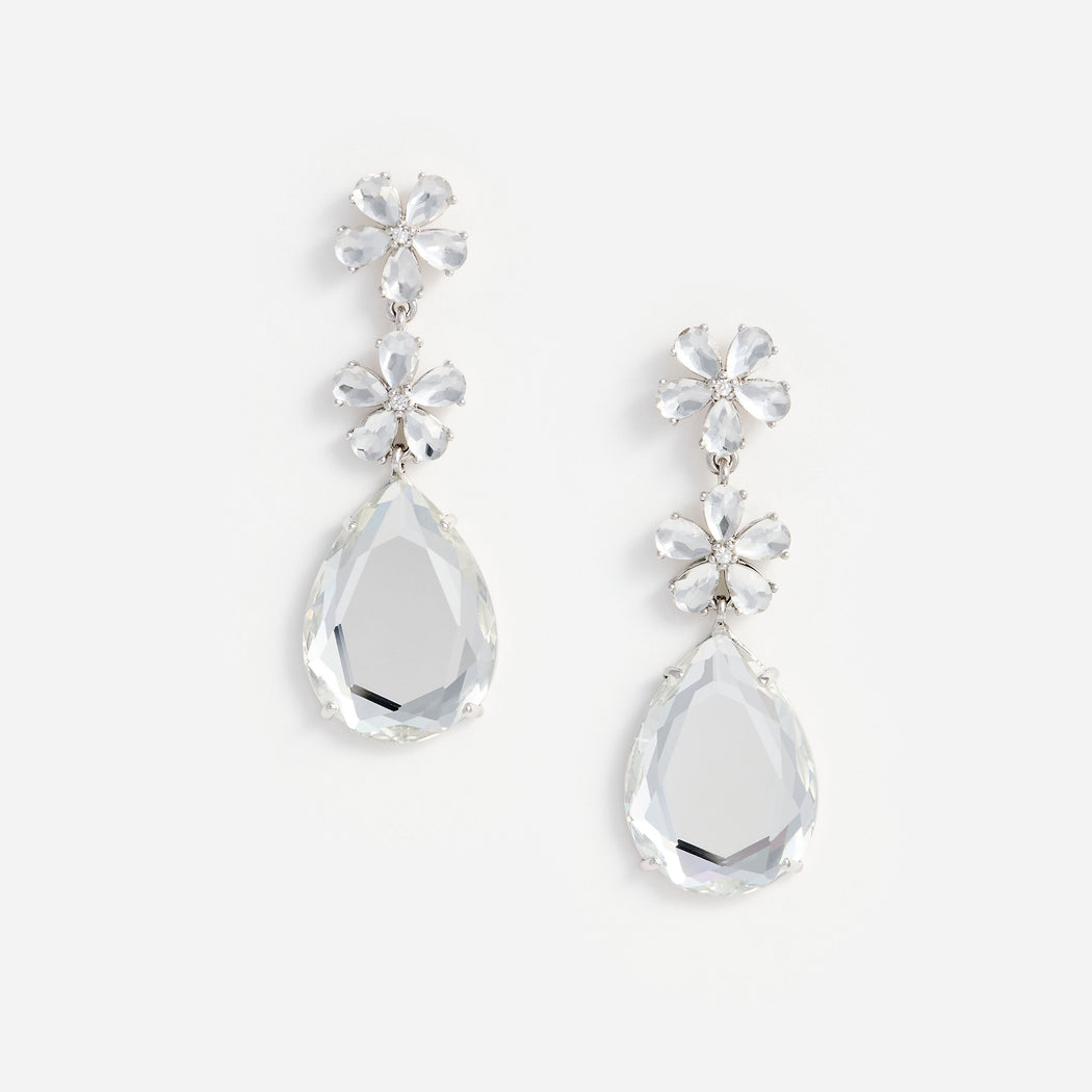 Crystal Flower Tiered Earrings