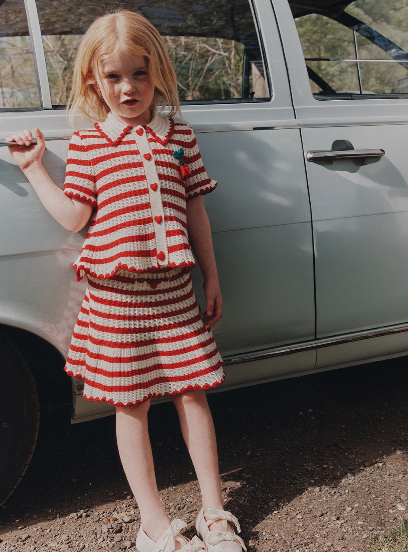 Cream And Red Stripe Knitted Skirt
