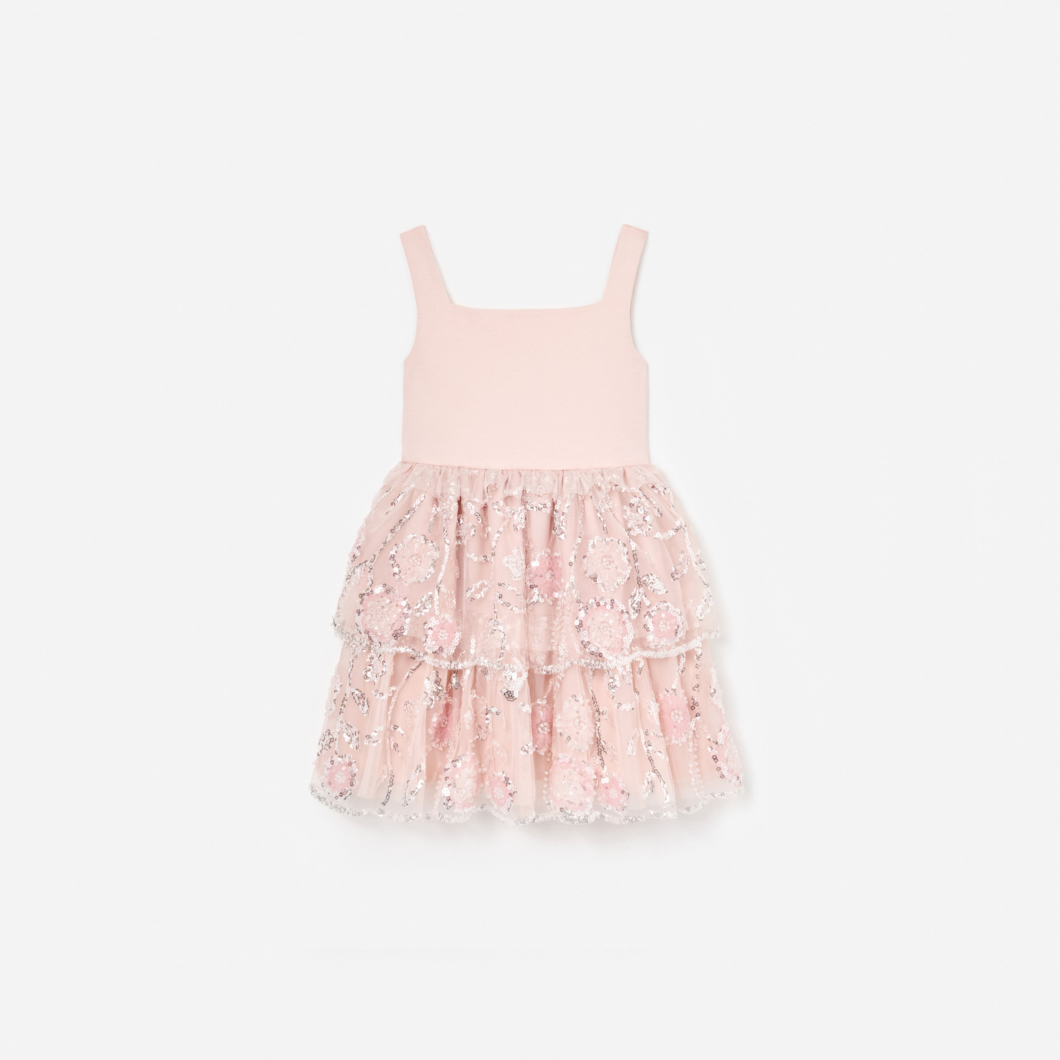 Pink Sequin Embellished Tiered Dress