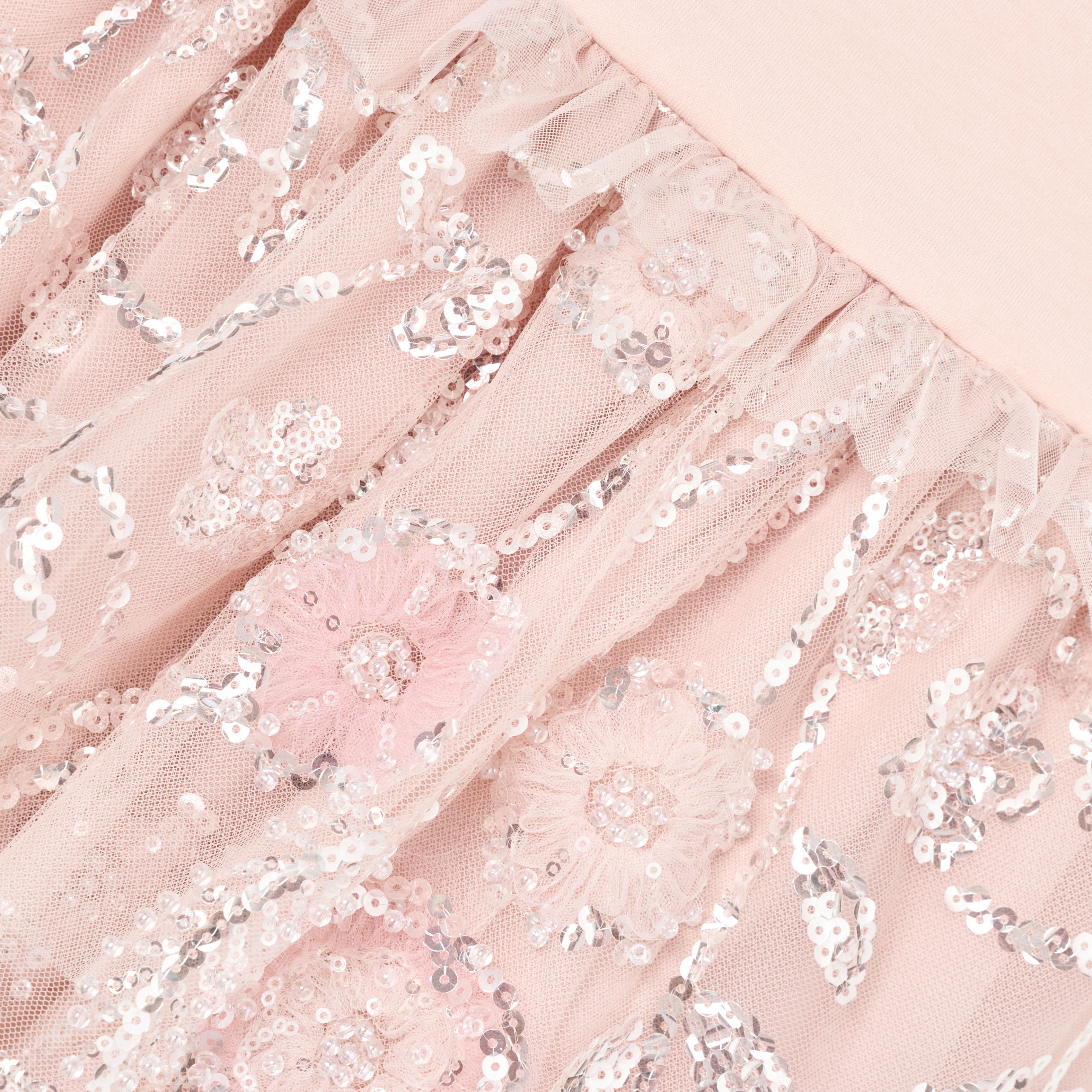 Pink Sequin Embellished Tiered Dress