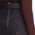 Indigo Denim Belted Midi Skirt