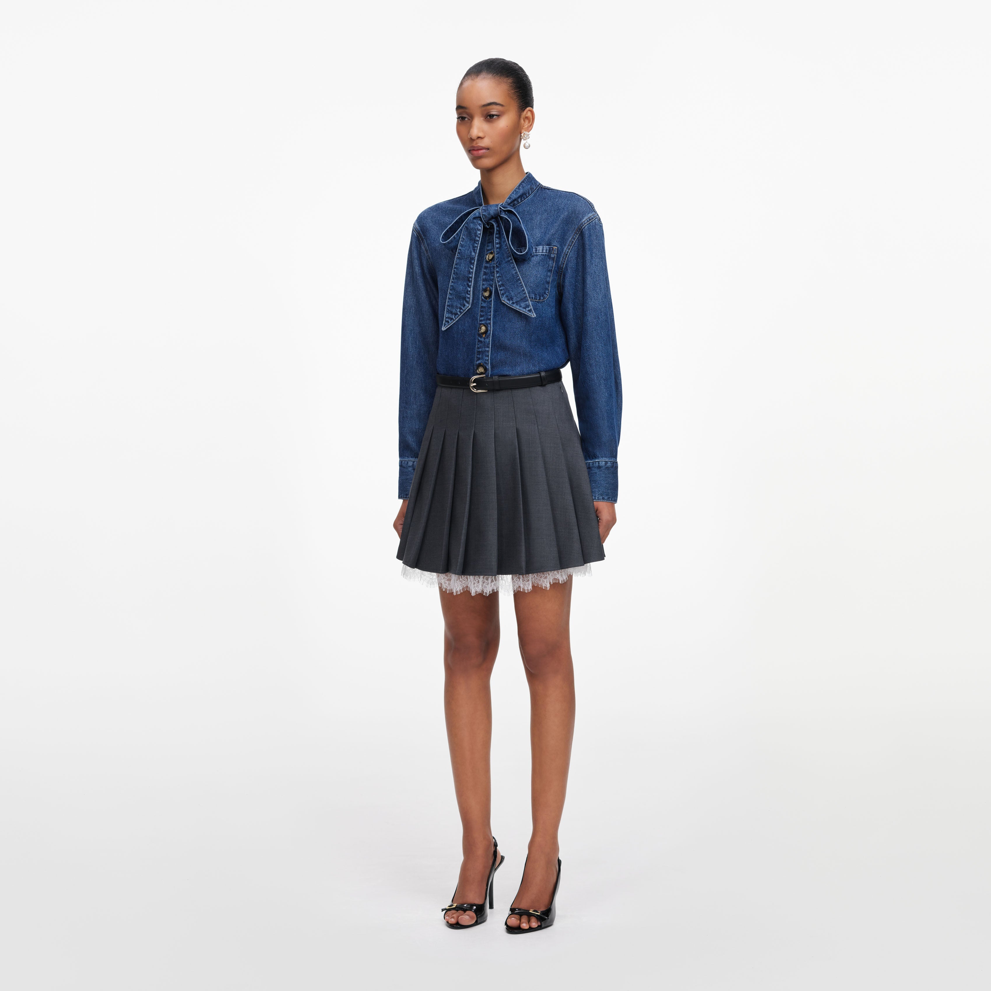 Denim Tie Neck Shirt