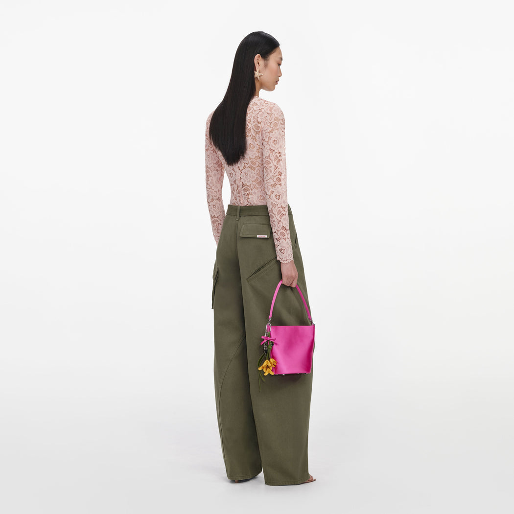 Back view of a woman wearing the Khaki Cargo Jeans