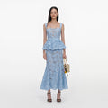 Blue Lace Peplum Midi Dress
