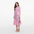 Pink Lace Crystal Embellished Midi Dress