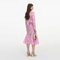 Pink Lace Crystal Embellished Midi Dress