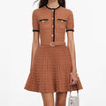 Brown Pointelle Knit Mini Dress