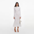 White Pointelle Knit Flare Midi Dress