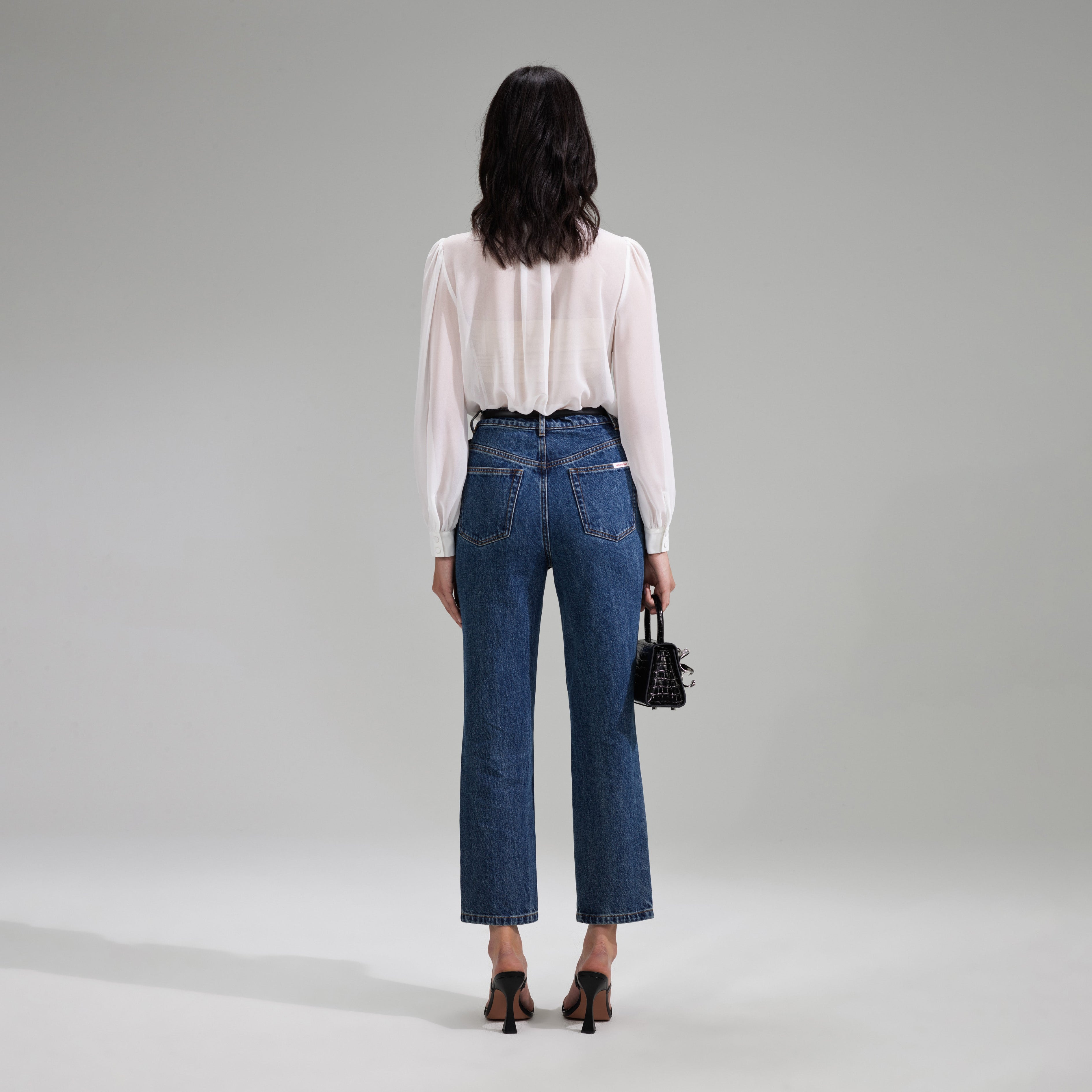 White Chiffon Rhinestone Detail Top