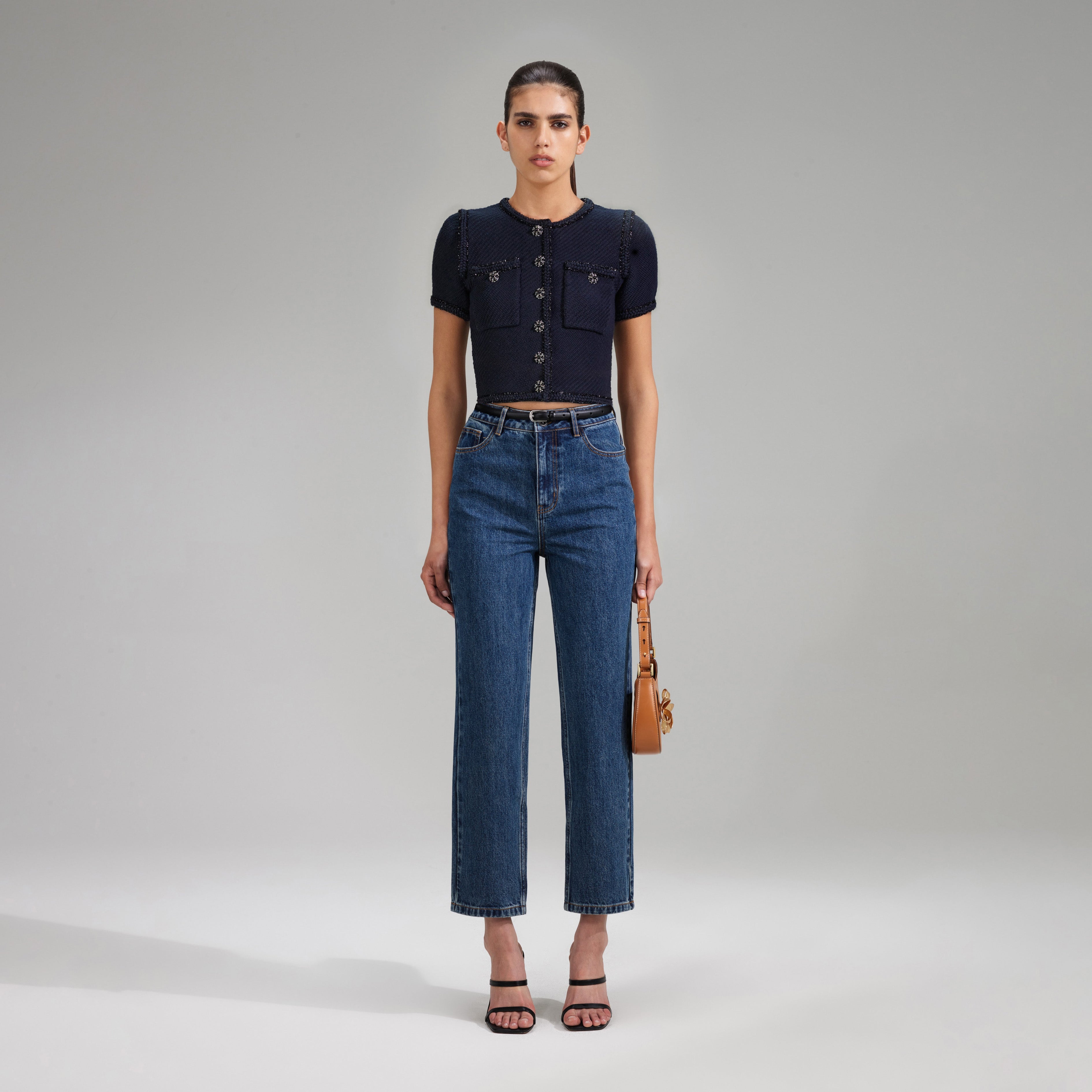 Navy Knit Crop Cardigan