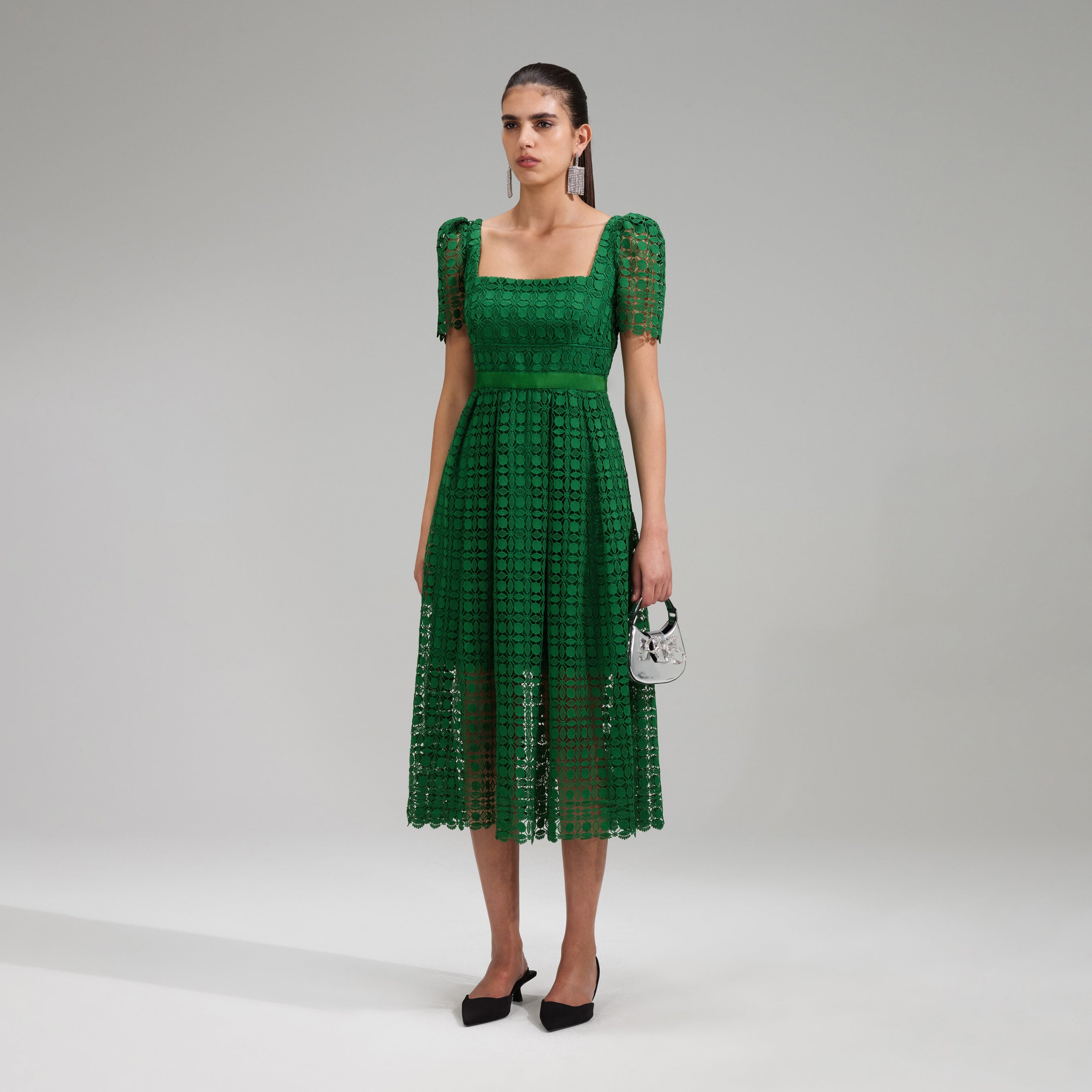 Green Petal Lace Midi Dress