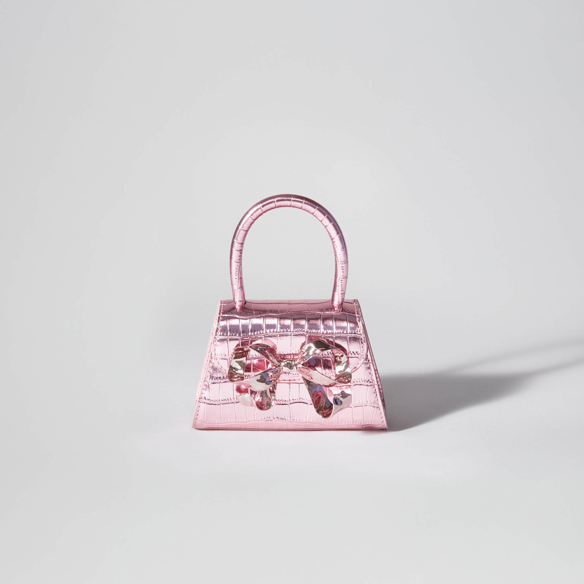 Pink Metallic Croc Micro Bow Bag