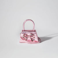 Pink Metallic Croc Micro Bow Bag