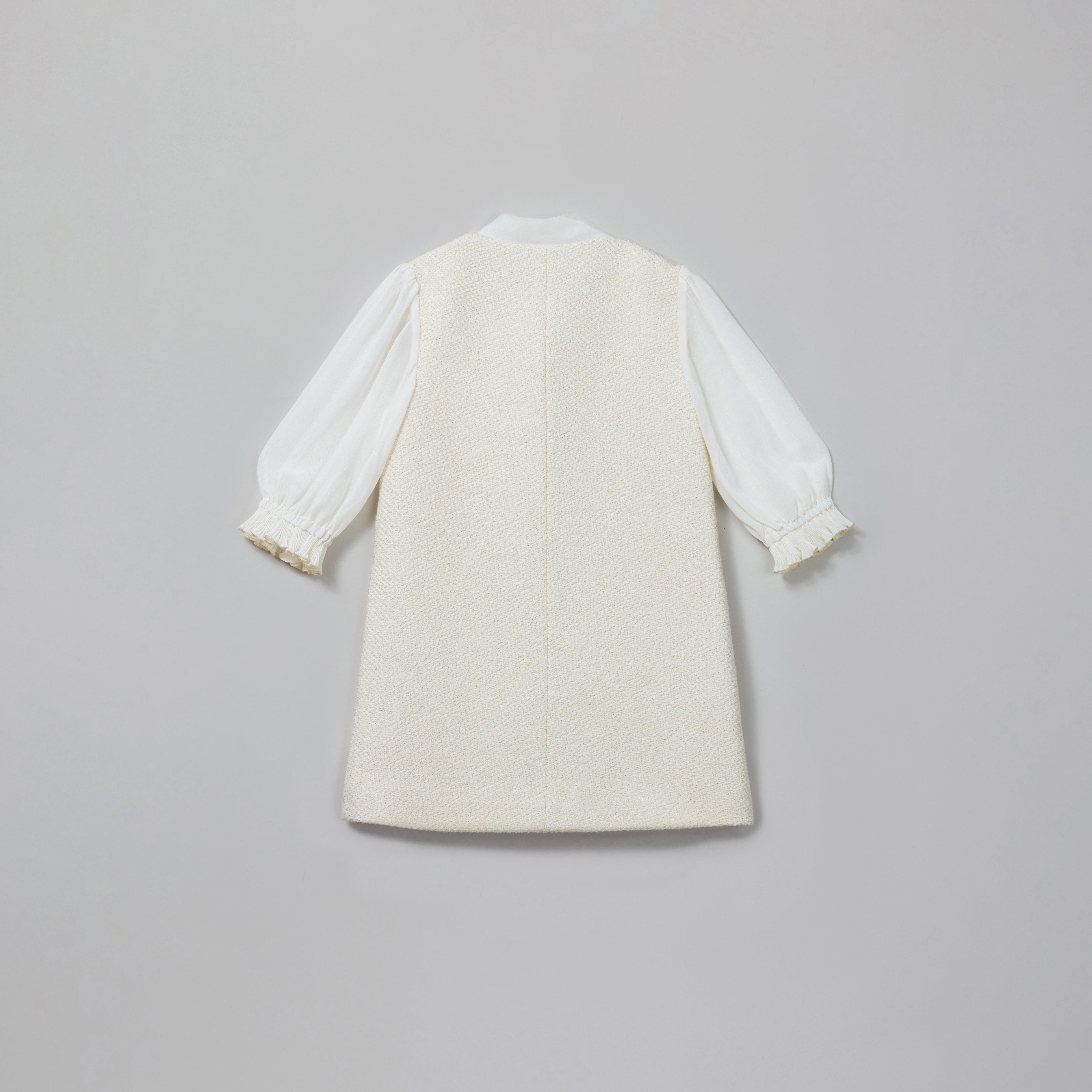 Cream Boucle And Chiffon Mini Dress