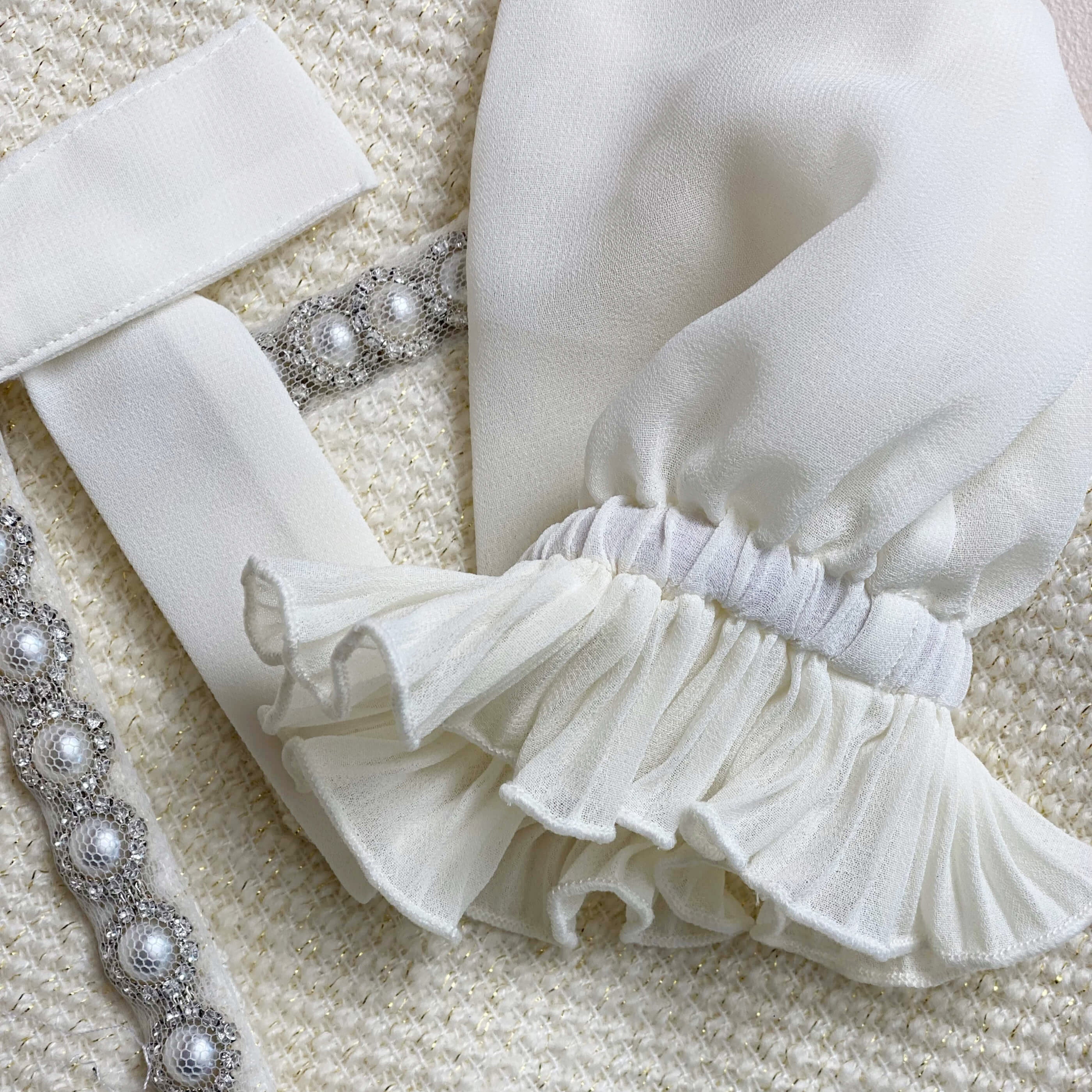 Cream Boucle And Chiffon Mini Dress