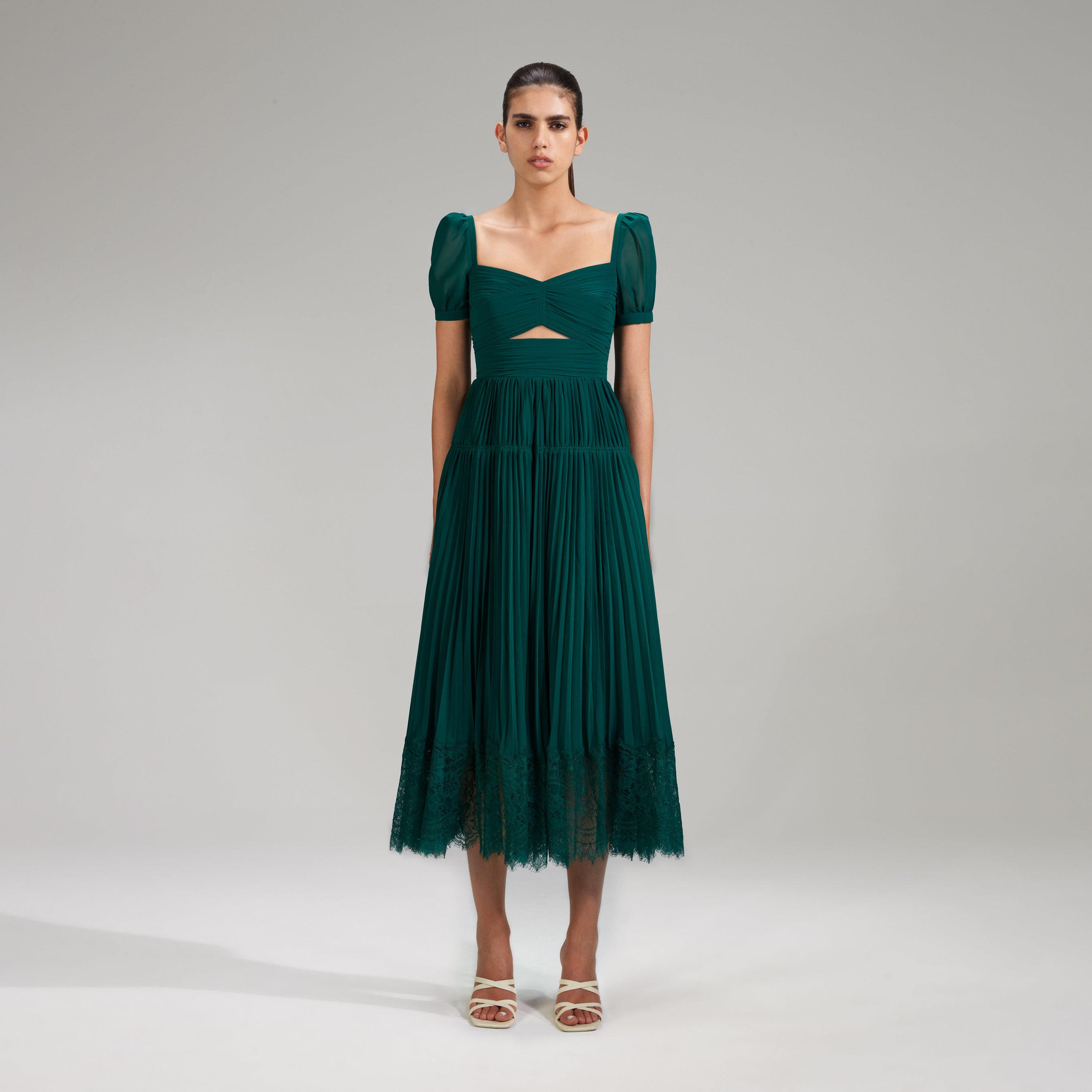 Deep Green Chiffon Midi Dress