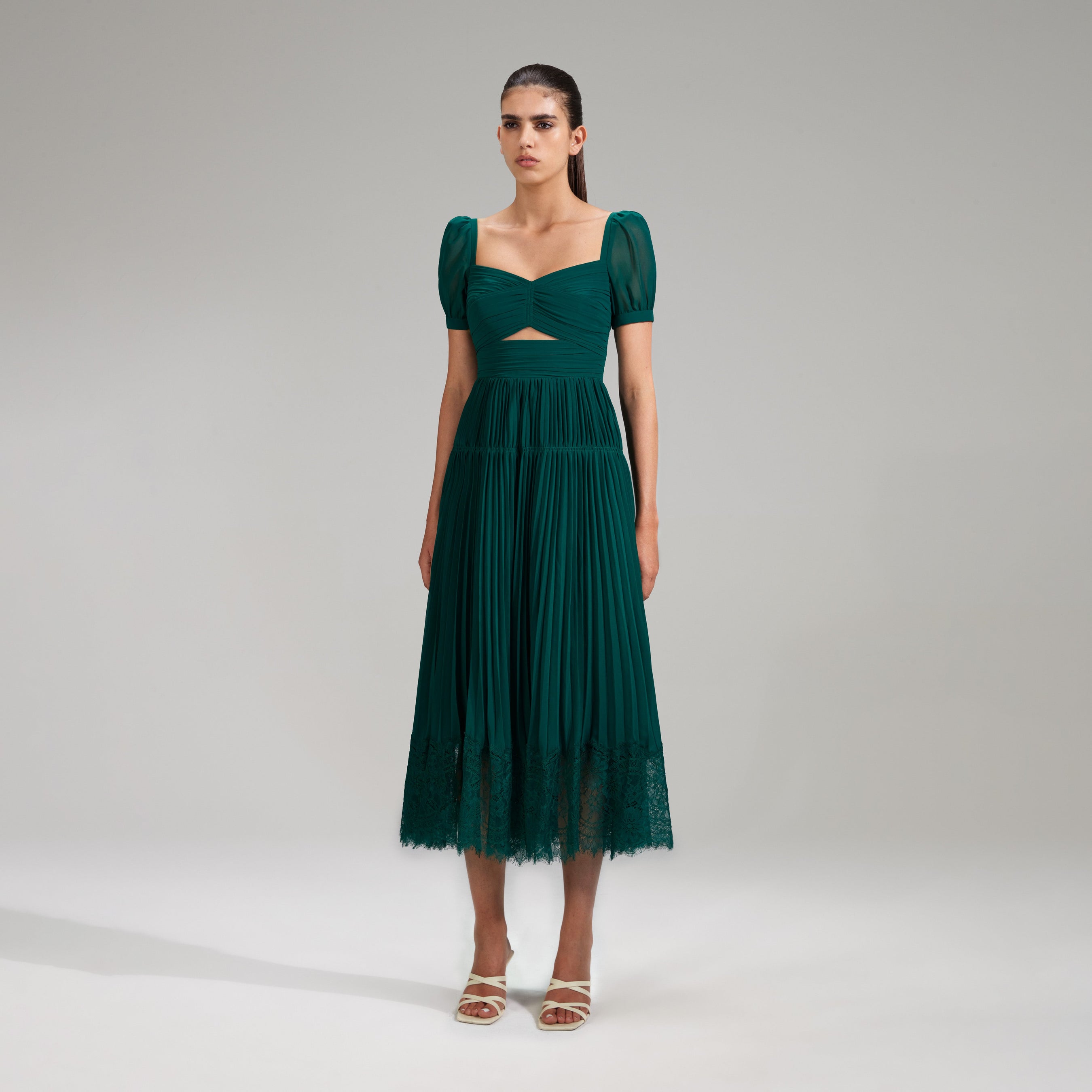 Deep Green Chiffon Midi Dress