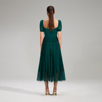 Deep Green Chiffon Midi Dress